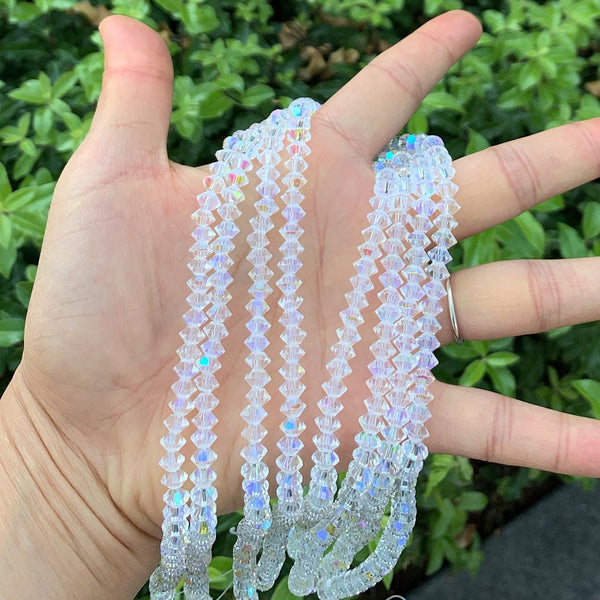 200pcs Creative Club Faceted Flat Bicone Rondelle Crystal Glass Beads #5305, Crystal AB, 6x4mm Small, Hole ID 1mm, CC3R602