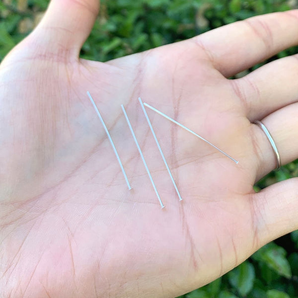 20pcs 925 Sterling Silver Flat Headpin Head Pins, 0.5mm/24 Gauge, Length Selections: 18mm/25mm/30mm/35mm/38mm/50mm