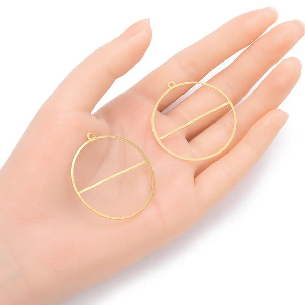 20pcs Raw Brass Round Buckle Pendant Drop, 38mm Large Connector, Unplated/Uncoated, CX-R1