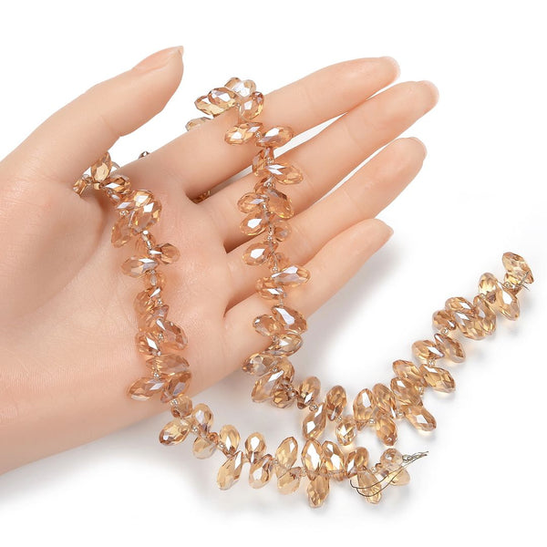 200pcs Creative Club Faceted Teardrop Briolette Crystal Glass Beads, Pendant Drop, Golden Shadow, 12x6mm, Hole ID 1mm, CCT2-28