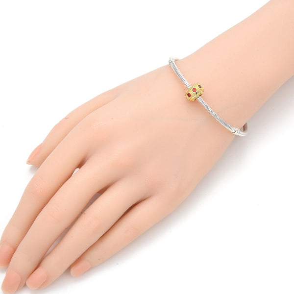 1pc Real Gold Plated 925 Sterling Silver January Birthstone Bead Charm, Siam Red Garnet Cubic Zirconia CZ, 11x6.8mm, Hole ID 4.5mm, EC1-B1