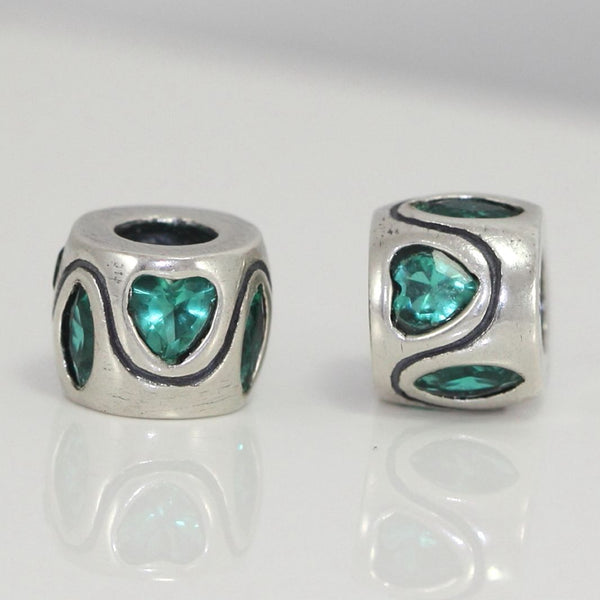 1pc Real 925 Sterling Silver Heart Bead, May Birthstone Charm Cubic Zirconia CZ Green Emerald Gemstone, Compatible with Pandora all Other Charm Bracelets, EC622