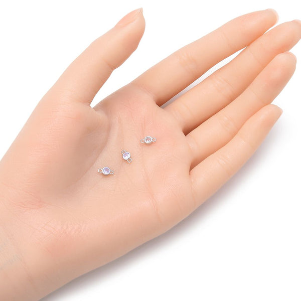 2pcs 925 Sterling Silver 4mm Tiny June Birthstone Links, Tarnish Resistant, Alexandrite Cubic Zirconia Gemstone Connector, SXP6-6