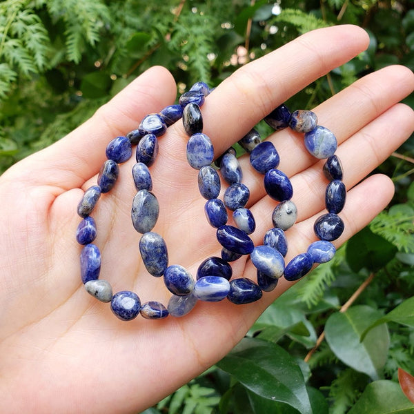 1 Strand Stretch Natural Blue Sodalite Free Form Gemstone Bracelet, 7-10mm Beads, Length Selections: 7 inch/7.5 inch