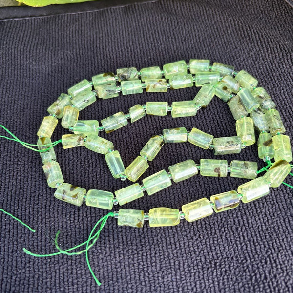 Natural Green Prehnite Crystal Gemstone Faceted Tube Beads, 14x7mm, Hole ID 1mm, 15 Inch/1 Strand, GZ8-13