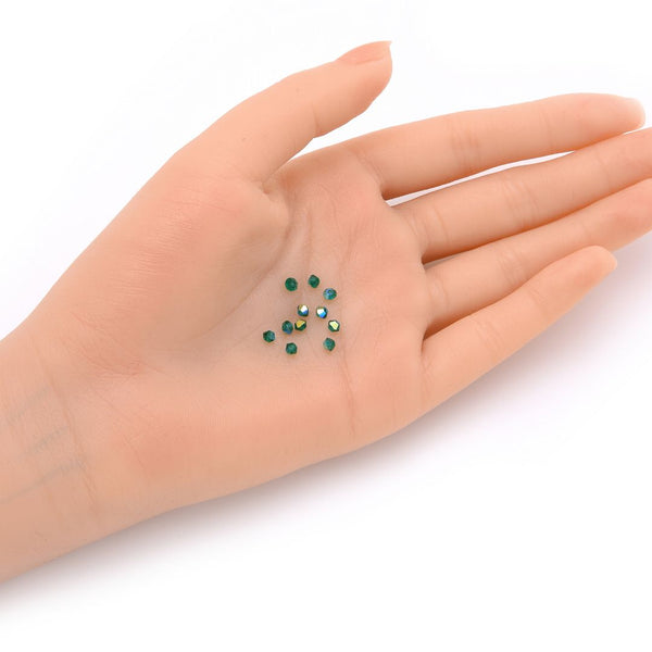 100pcs Preciosa Faceted Bicone Crystal Beads, Emerald AB, Size Selections: 3mm/4mm/6mm