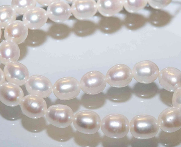 14 Inch Natural A+ Grade Lustrous Teardrop Oval Rice Pearl Beads, White Cultured Freshwater Pearls, 4-5mm, Hole ID 0.7mm, PB2-45