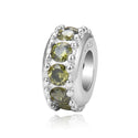 1pc 925 Sterling Silver August Birthstone Bead Charm, Green Peridot Cubic Zirconia CZ, 9.5x5mm, Hole ID 4.5mm, EC1-C8
