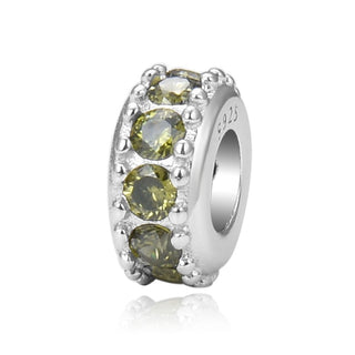 1pc 925 Sterling Silver August Birthstone Bead Charm, Green Peridot Cubic Zirconia CZ, 9.5x5mm, Hole ID 4.5mm, EC1-C8