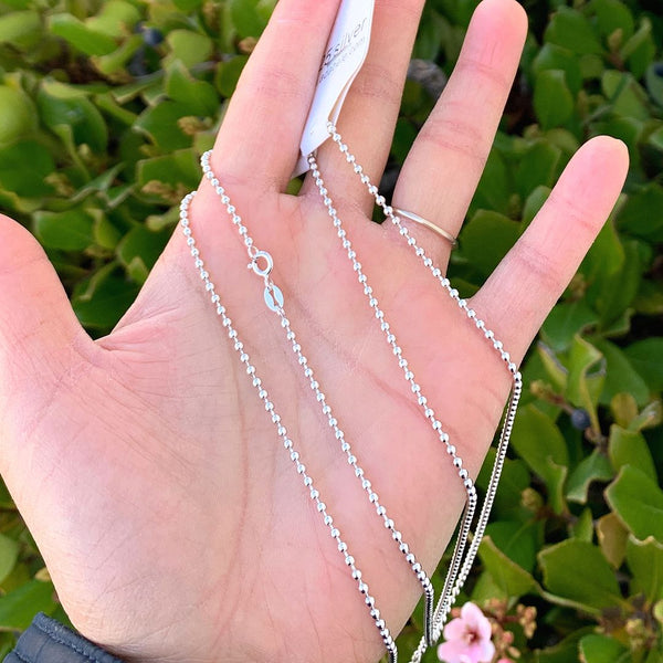 1pc 925 Sterling Silver Ball Link Chain Necklace, Tarnish Resistant Rhodium Plated, 2mm, Length Selections: 18/20/22/26 inch