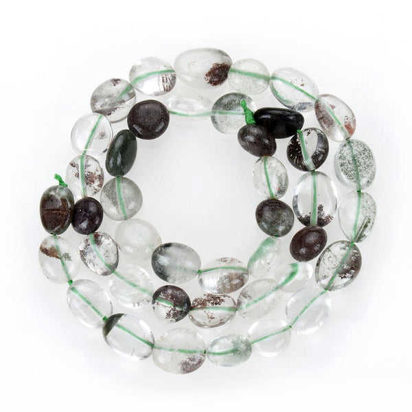 Natural Green Phantom Quartz Gemstone Oval Tumbled Pebble Beads, Irregular, 8mm to 12mm, Hole ID 1mm, 15 Inch/1 Strand, GZ12-33