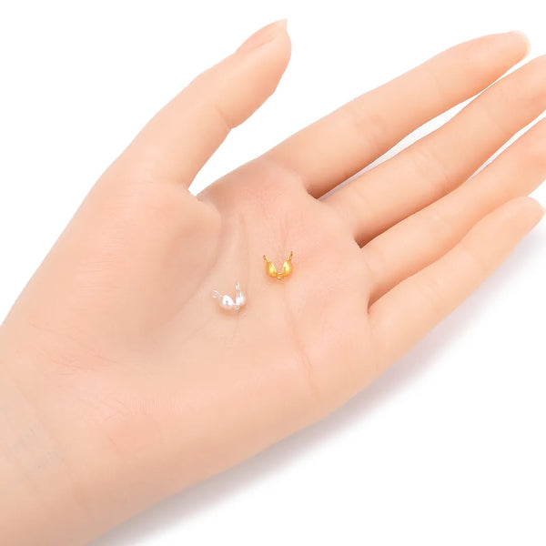 20pcs 925 Sterling Silver Clamshell Calotte Bead Tips, Real 18K Yellow Gold Plated, 2 Closed Rings, 7x4mm, 4mm Cup, SS307-2