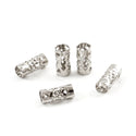 100pcs Large Hole Filigree Tube Beads, 18K White Gold Plated Brass, Size Selections: 8x3mm, 8x4mm