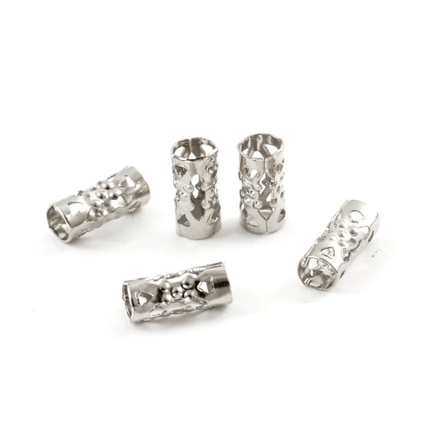 100pcs Large Hole Filigree Tube Beads, 18K White Gold Plated Brass, Size Selections: 8x3mm, 8x4mm