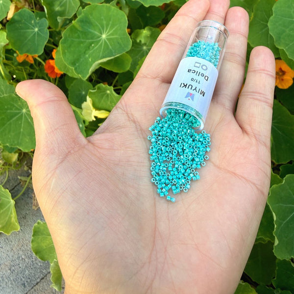 7.5g Miyuki Delica 11/0 Seed Beads, Opaque Rainbow Turquoise Green DB166