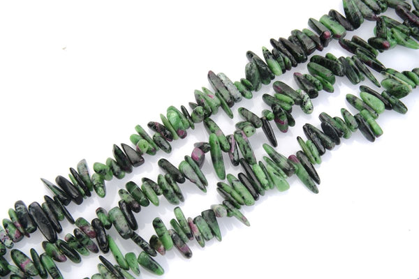 Natural Ruby Zoisite Gemstone Stick Point Beads, Irregular, 7mm-23mm Long, Hole ID 1mm 1 Strand/15 Inch, GZ5-15