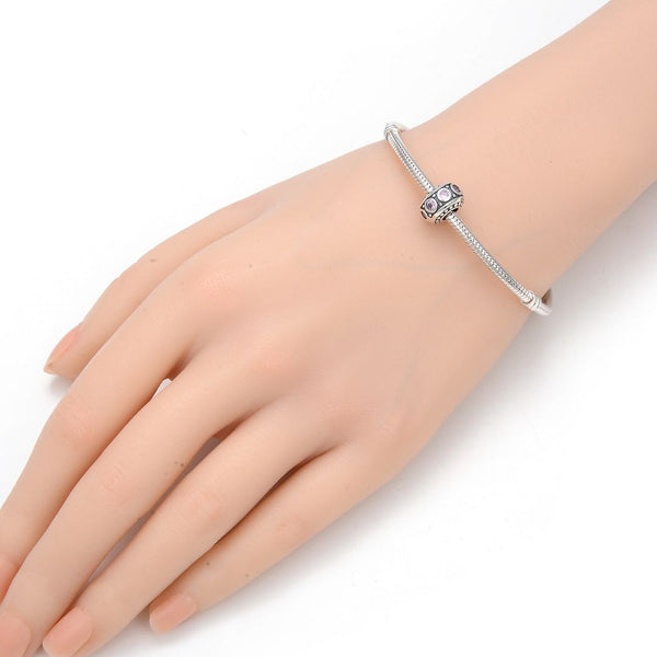 1pc 925 Sterling Silver October Birthstone Bead Charm, Pink Tourmaline Cubic Zirconia CZ, 11x6.8mm, Hole ID 4.5mm, EC1-A10