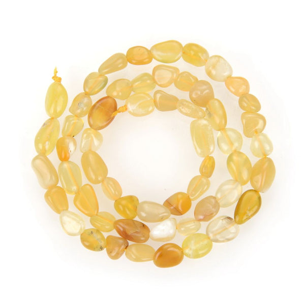 Natural Yellow Opal Gemstone Oval Tumbled Pebble Beads, Irregular, 6mm to 8mm, Hole ID 1mm, 15 Inch/1 Strand, GZ11-3