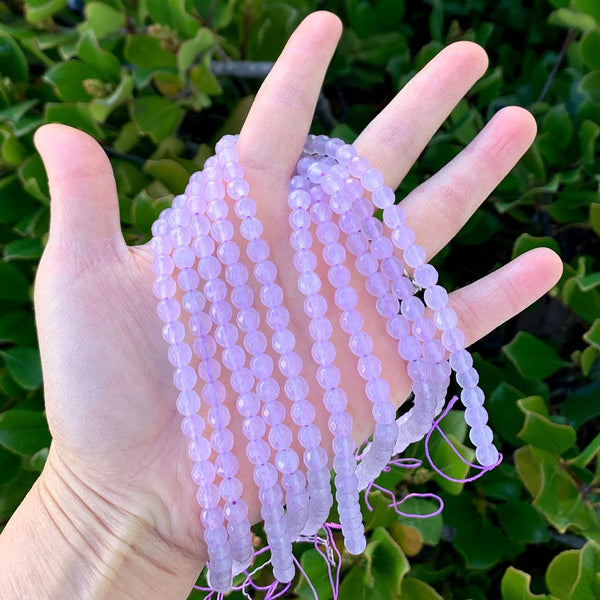 Natural Light Purple Lavender Jade Gemstone Faceted Round Beads, 6mm, Hole ID 0.9mm, 2 Strands/28 Inch Total, GH-E24