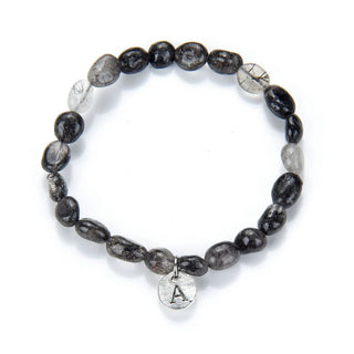 1 Strand Stretch Natural Grade A Black Quartz Rutilated Free Form Gemstone Bracelet, 7-10mm Beads, Length Selections: 7 inch/7.5 inch