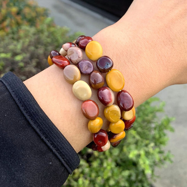 1 Strand Stretch Natural Mookaite Jasper Free Form Gemstone Bracelet, 7-10mm Beads, Length Selections: 7 inch/7.5 inch