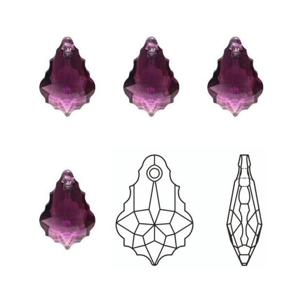 20pcs Creative Club Faceted Crystal Glass Baroque Chandelier Pendant Drops, February Amethyst Purple Birthstone, 22x13mm Large, Hole ID 1mm, CCF-27