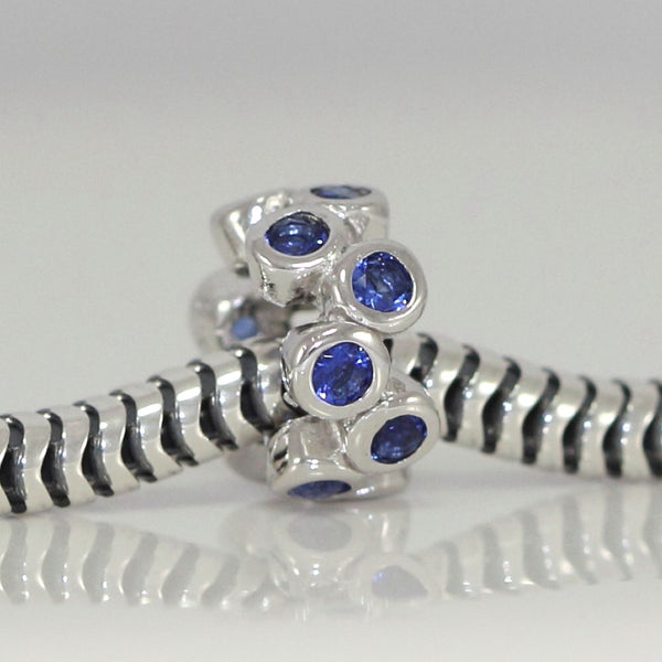1pc Real 925 Sterling Silver Charm, September Birthstone Spacer Bead, Cubic Zirconia CZ Blue Sapphire Gemstone, Compatible with Pandora all Other Charm Bracelets, EC544