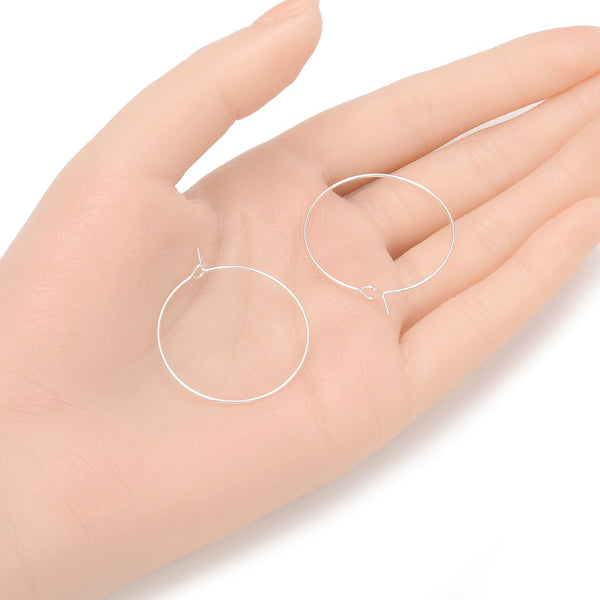 100pcs Round Hoop Circle Loop, Sterling Silver Plated Brass, 0.7mm/21 Gauge, Size Selections: 20mm/30mm/40mm