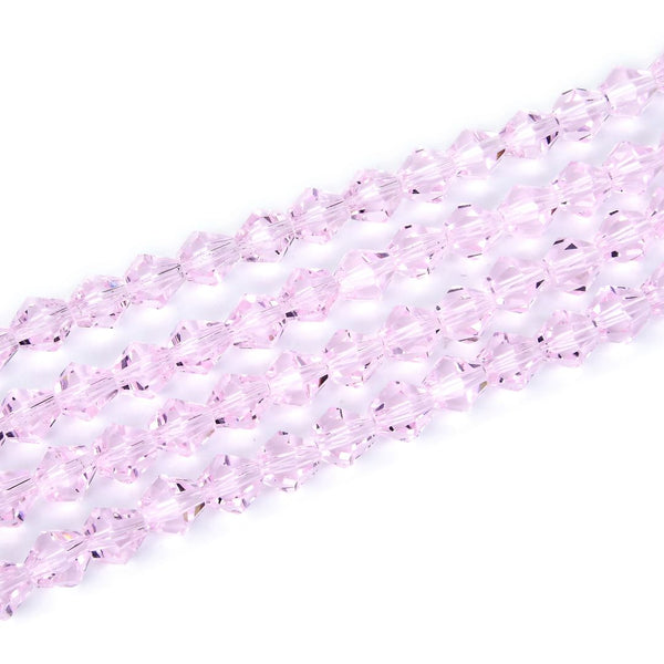 500pcs Creative Club Faceted Bicone Crystal Glass Beads, Light Rose Pink, 4mm (0.16 Inch) Small Tiny, Hole ID 0.9mm, CCB403