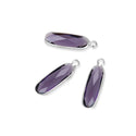 10pcs Grade A February Amethyst Purple Rectangle Bar Birthstone Charm Drops, Sterling Silver Plated Brass, 21x7mm, CCP8-S2