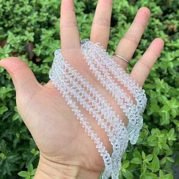 200pcs Creative Club Faceted Flat Bicone Rondelle Crystal Glass Beads #5305, Crystal Clear, 6x4mm Small, Hole ID 1mm, CC3R601