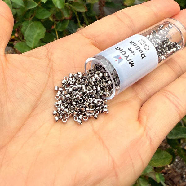 30g Miyuki Delica 10/0 Tube Seed Beads, Opaque Nickel-Plated DBM21