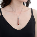 1pc Natural Red Jasper Hexagonal Pile Gemstone Pendant Necklace, 18 Inch Surgical Stainless Steel Chain, GGP-B7
