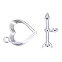 2 Sets 925 Sterling Silver Toggle Clasps, Love Heart,  With Arrow T-Bar Jewelry Closure, 12mm, SS374