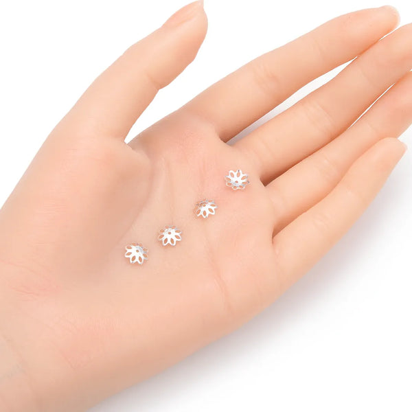 20pcs 925 Sterling Silver Flower Round Bead Caps, Bead End Caps, 8mm, Hole ID 1mm, SS120-1