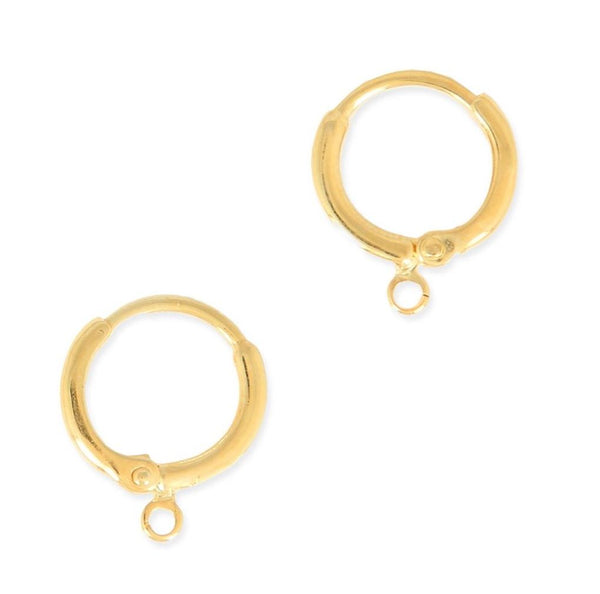 50pcs Round Hoop Huggie Leverback Earring Hooks, 18K Yellow Gold Plated Brass, 14mm, CF262-2