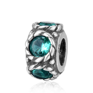 Real 925 Sterling Silver May Birthstone Flower Round Charm Bead, Cubic Zirconia CZ Green Emerald...