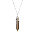 1pc Natural Brown Yellow Tiger Eye Hexagonal Pile Gemstone Pendant Necklace, 18 Inch Surgical Stainless Steel Chain, GGP-D1