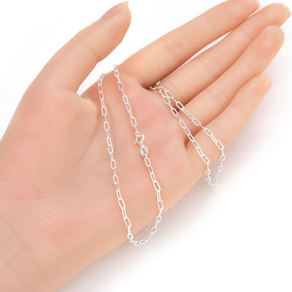 1pc 925 Sterling Silver Paperclip Cable Link Chain Necklace, 2.5mm, Strong, Length Selections: 18/20/22/24/26 inch