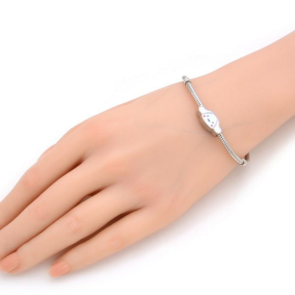 20pcs Cute Dog Puppy White Enamel Large Hole Beads, Hole ID 4.5mm, Antique Silver, Zinc Alloy Metal, MEC-A11