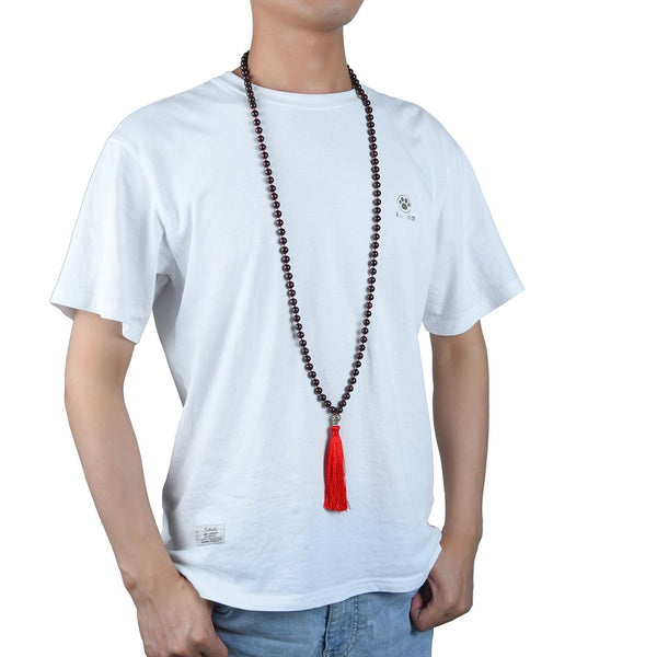Adabele Premium 108 Mala Bead Red Tassel Necklace, 8mm Natural Garnet Gemstone, Tibetan Buddhist Japa Prayer Beaded Jewelry RGN8