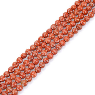 Natural Red Jasper Gemstone Faceted Flat Round Coin Beads, 6mm, Hole ID 1mm, 15 Inch/1 Strand, GZ13-7