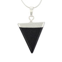 1pc Blue Goldstone Sandstone Triangle Gemstone Pendant Necklace, 18 Inch Surgical Stainless Steel Chain, GGP-A5