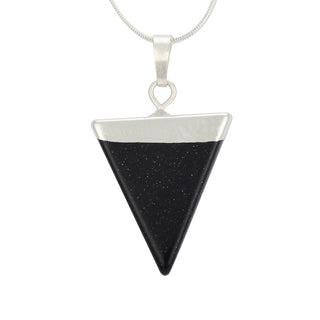1pc Blue Goldstone Sandstone Triangle Gemstone Pendant Necklace, 18 Inch Surgical Stainless Steel Chain, GGP-A5