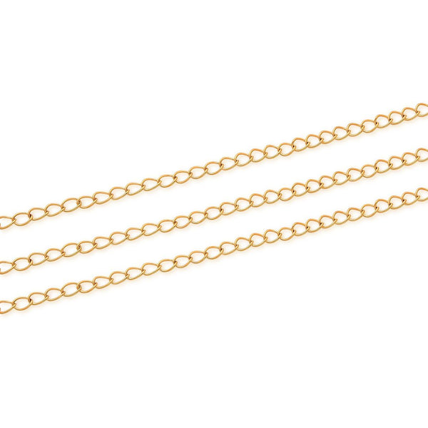 16.5 Feet Tarnish Resistant Oval Ring Curb Cable Chain Link, 24K Yellow Gold Plated, Long Lasting, Size Selections: 3.5x2.2mm, 4.2x2.6mm