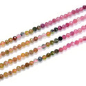 Natural Multi-color Tourmaline Gradient Shade Gemstone Tiny Small Faceted Round Beads, 4mm, Hole ID 0.6mm, 15 Inch/1 Strand, GK4-3