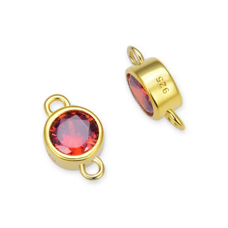 2pcs 925 Sterling Silver 4mm Tiny January Birthstone Links, Real 18K Yellow Gold Plated, Garnet Red Cubic Zirconia Gemstone Connector, SXP5-1