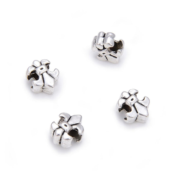 20pcs Fleur De Lis Iris Lily Large Hole Beads, Hole ID 4.5mm, Antique Silver, Zinc Alloy Metal, MEC-D6