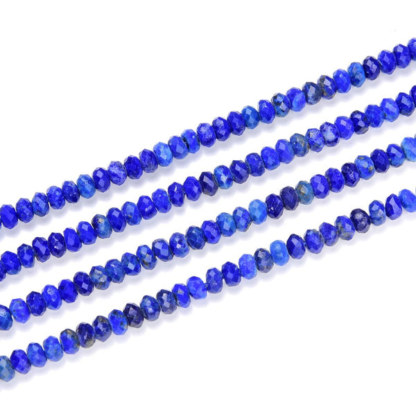 Natural Blue Lapis lazuli Gemstone Tiny Small Faceted Rondelle Beads, 4x3mm, Hole ID 0.65mm, 15 Inch/1 Strand, GK-B7