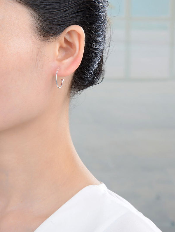 2pcs Real 925 Sterling Silver C Hoop Huggie Earrings, 20mm, 3mm Circle Dot, SSE46-3